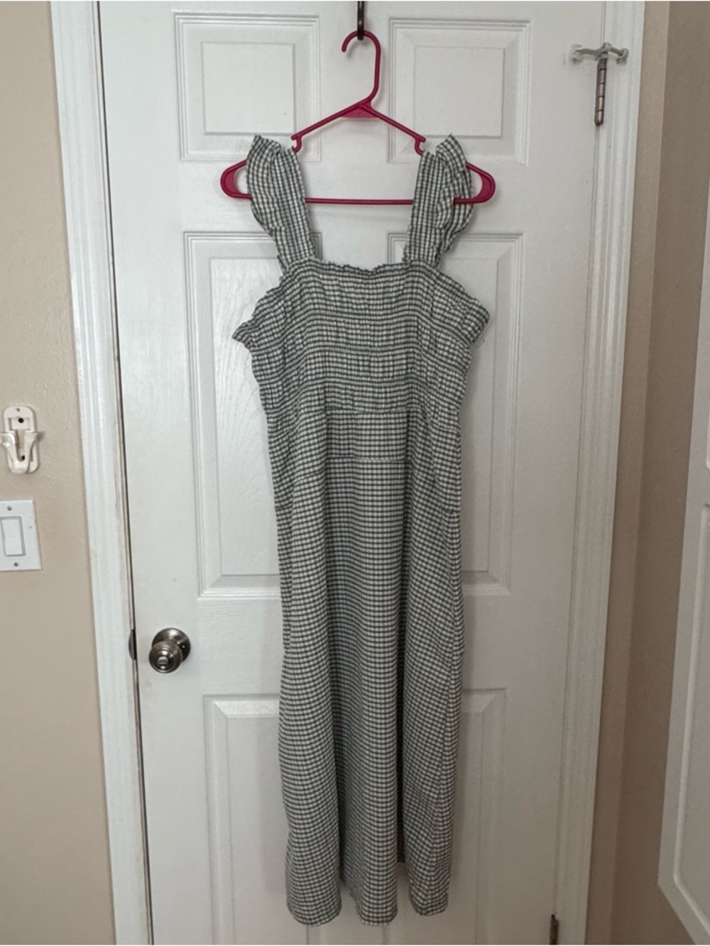 NYT Old Navy Green & White Gingham Midi Dress Medium